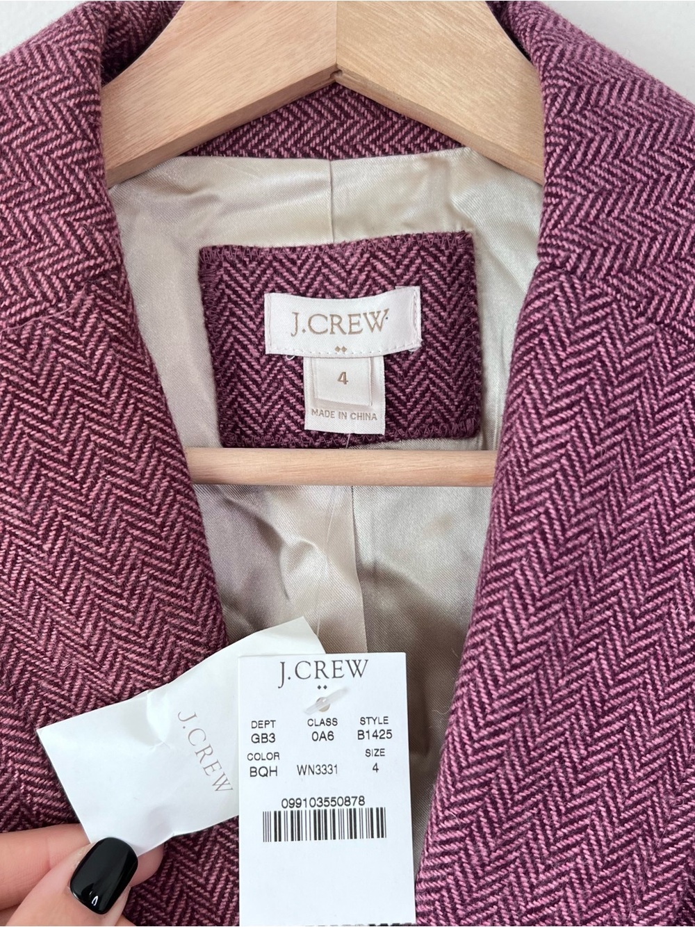 J.Crew Boyfriend Blazer Women’s Size 4 Burgundy Pink Herringbone Wool Blend NWT - Picture 4 of 11